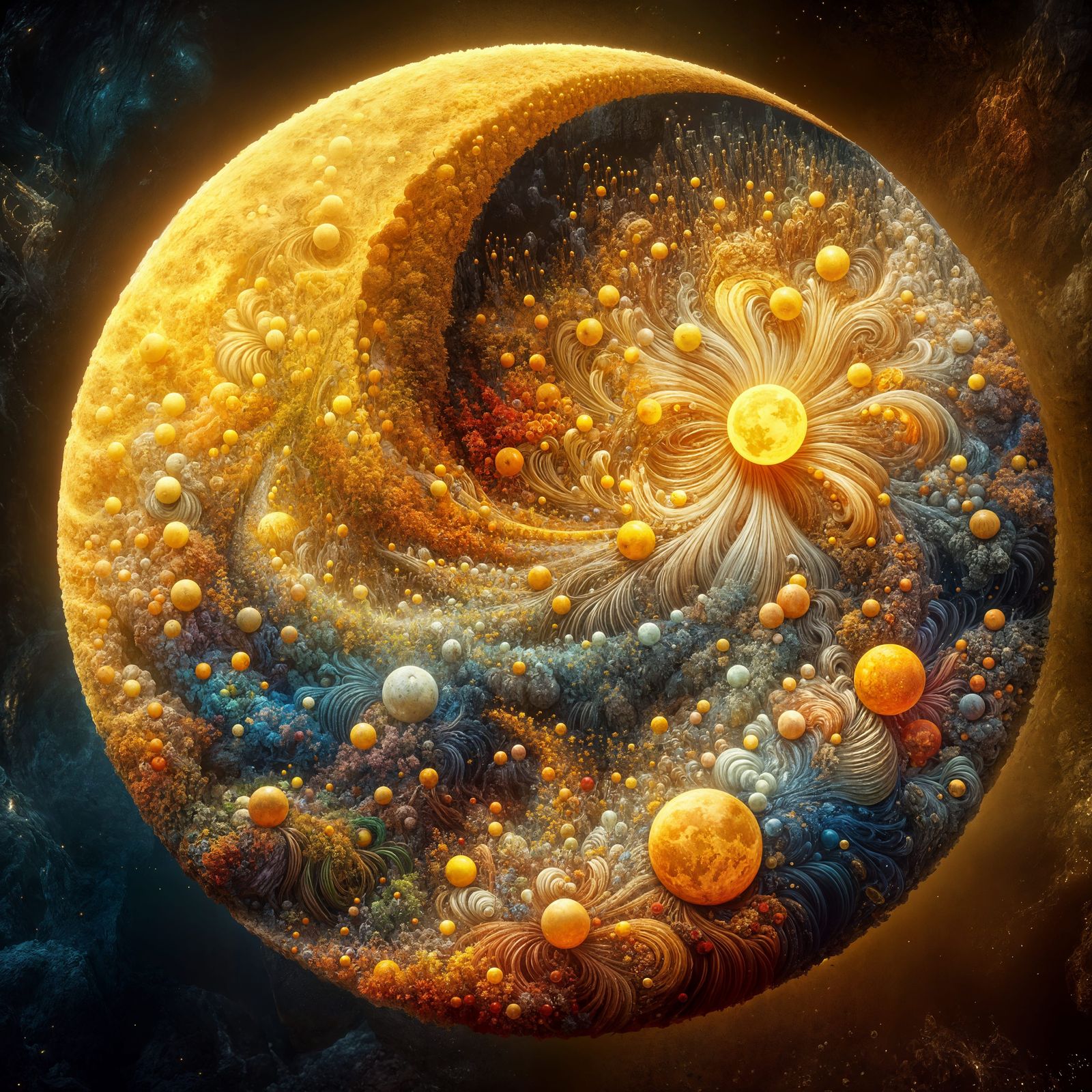 Golden Moon with Exuberant Life Forms