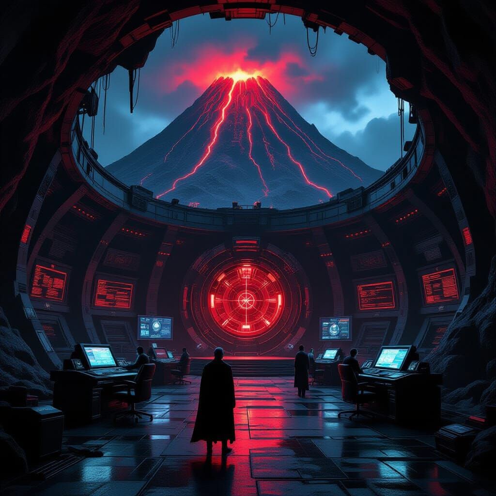 Supervillain Lair Under Volcano, Gothic Sci-Fi Style