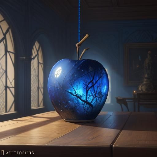 Blue apples that are lit up from inside.