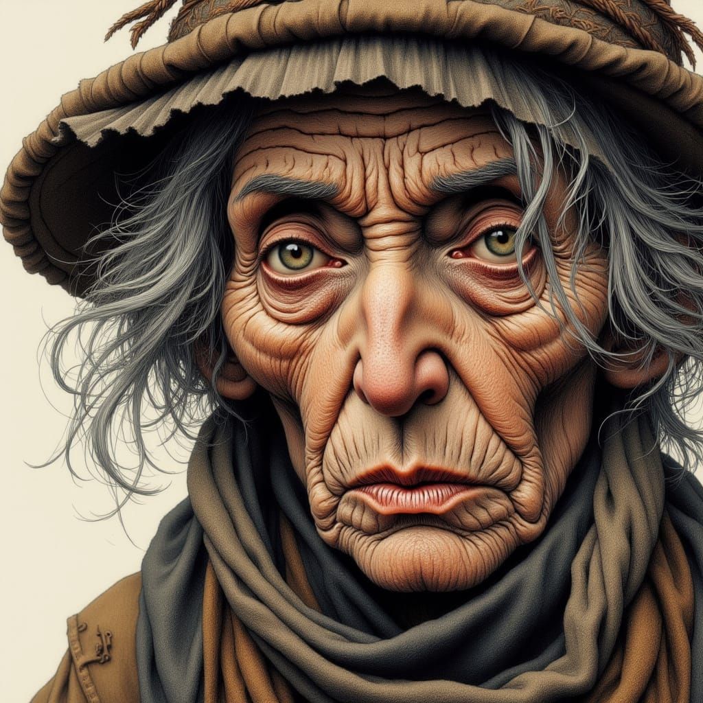 In the style of Jean-Baptiste Monge, a portrait of an elderly woman