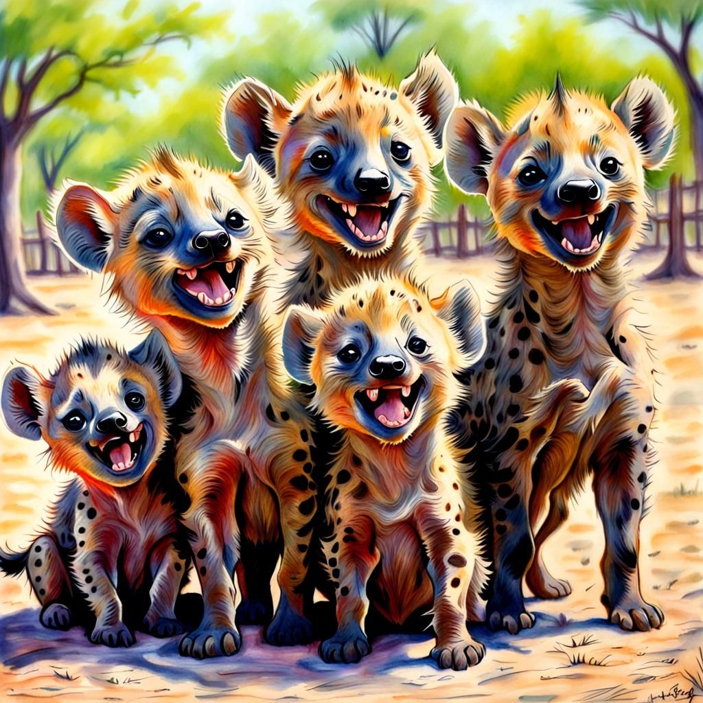 Laughing Baby Hyenas - AI Generated Artwork - NightCafe Creator