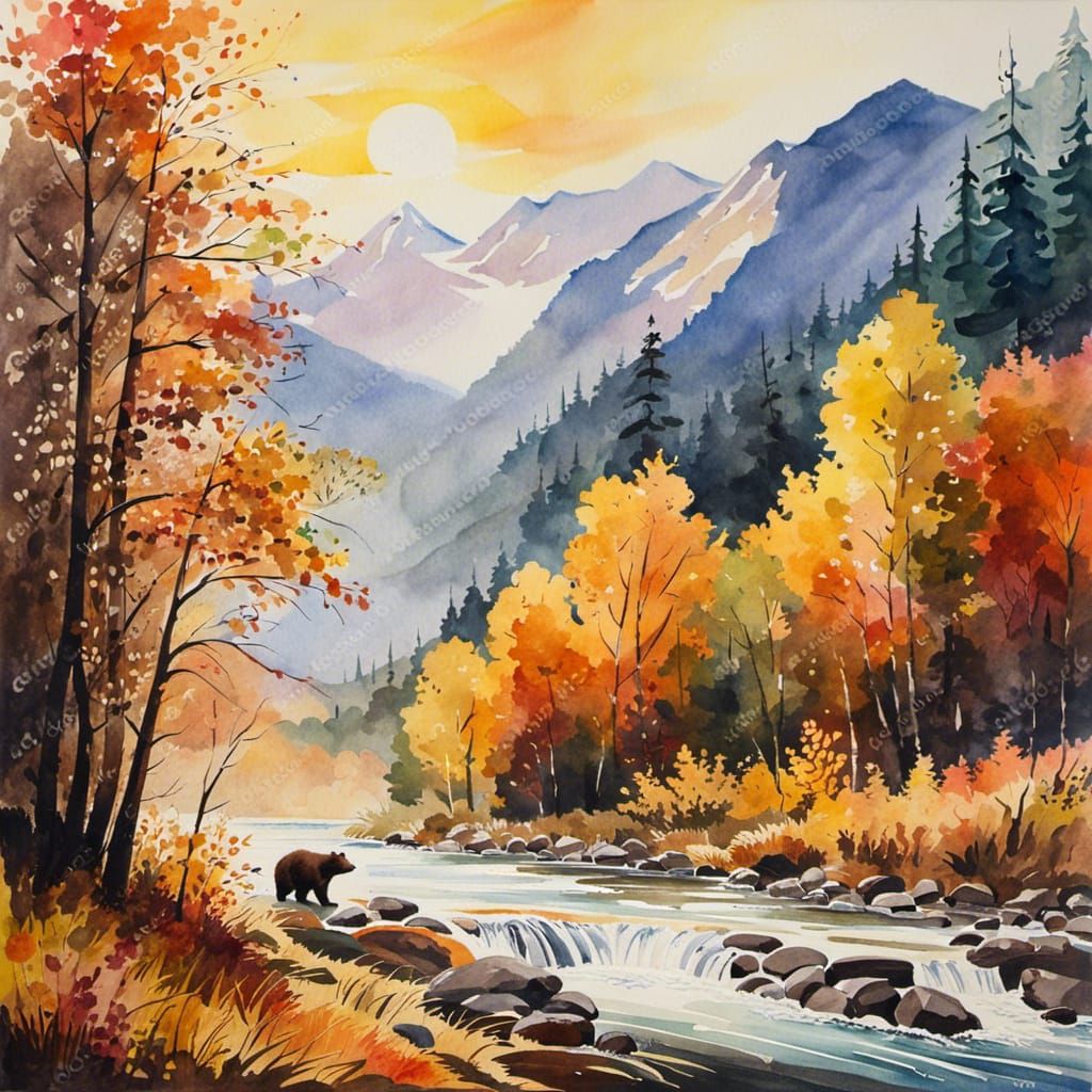 Watercolor Landscape in Autumn  by @Benjamin