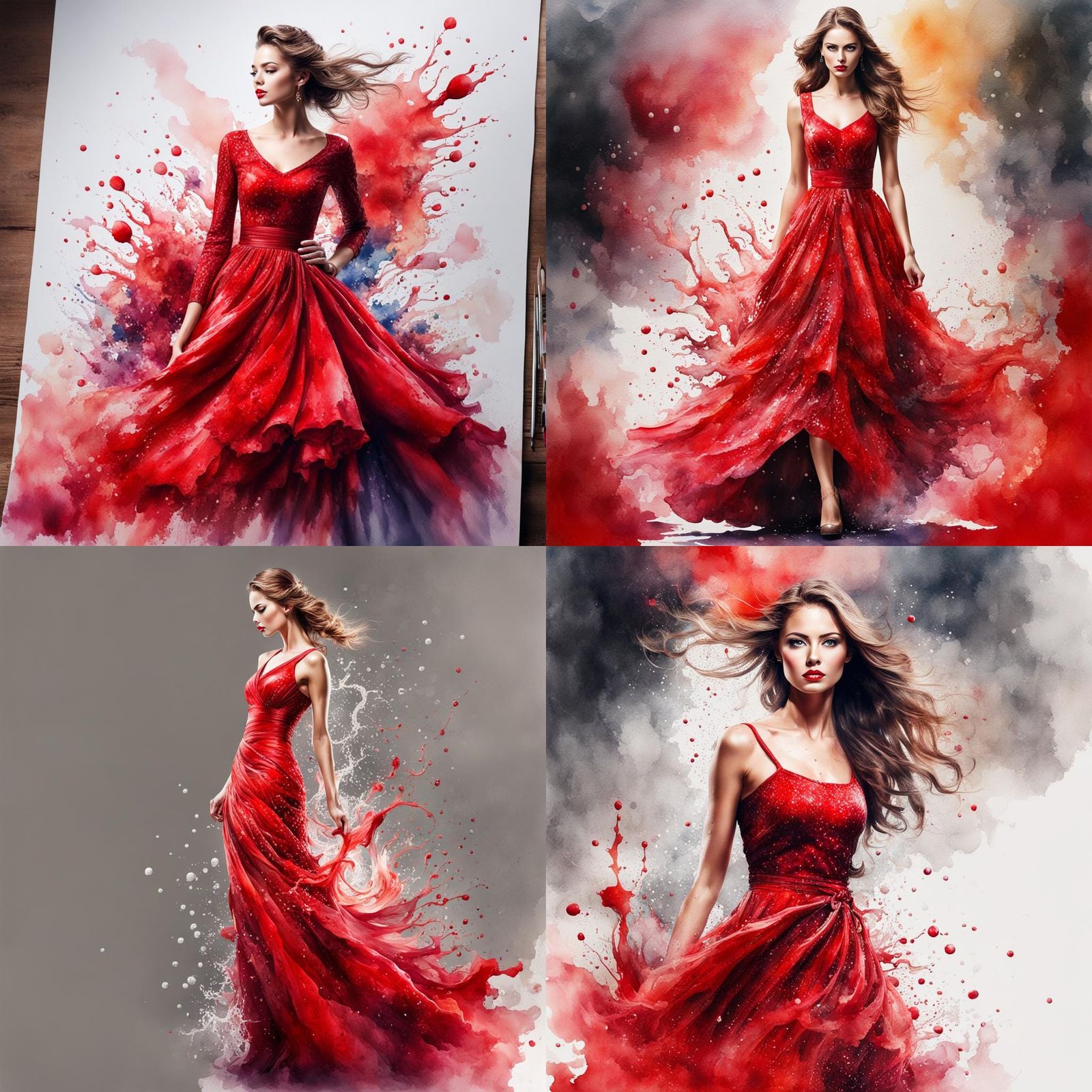 beautiful lady in the dress made with water splash watercolo...