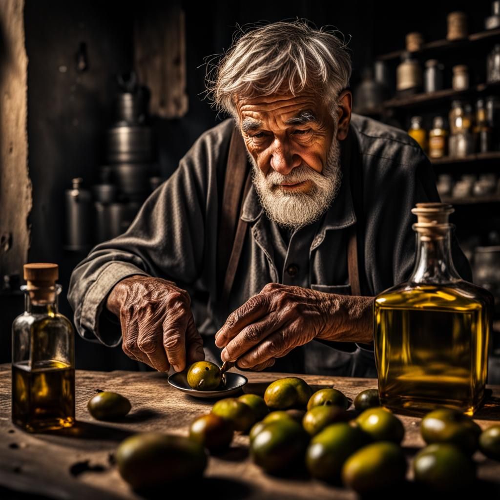 Old man and oil