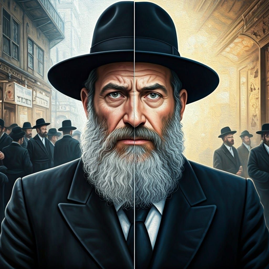 Orthodox Jewish Man in Contrast: Anger and Serenity