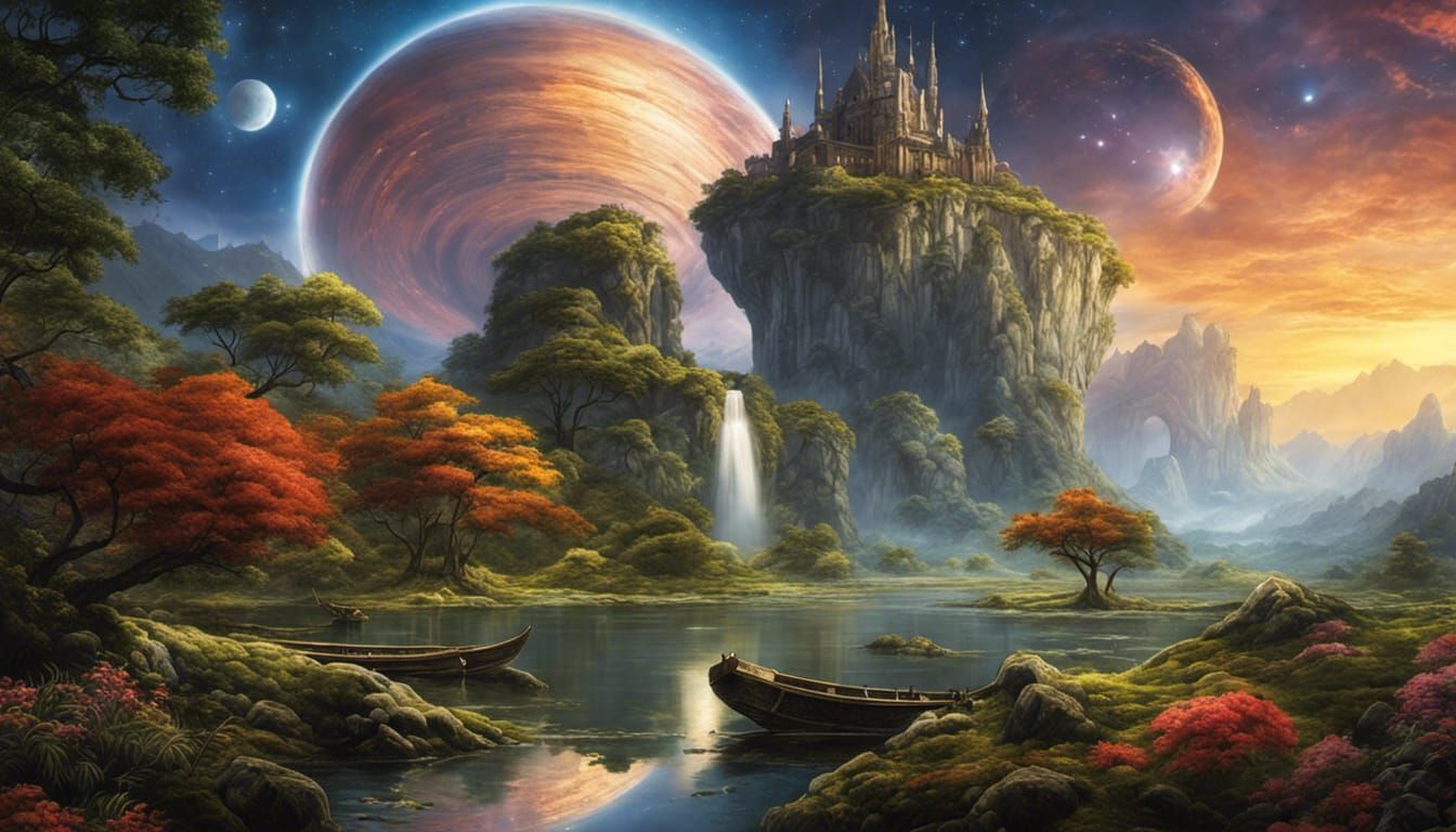 Beautiful fantasy landscape, realistic and natural, cosmic sky ...