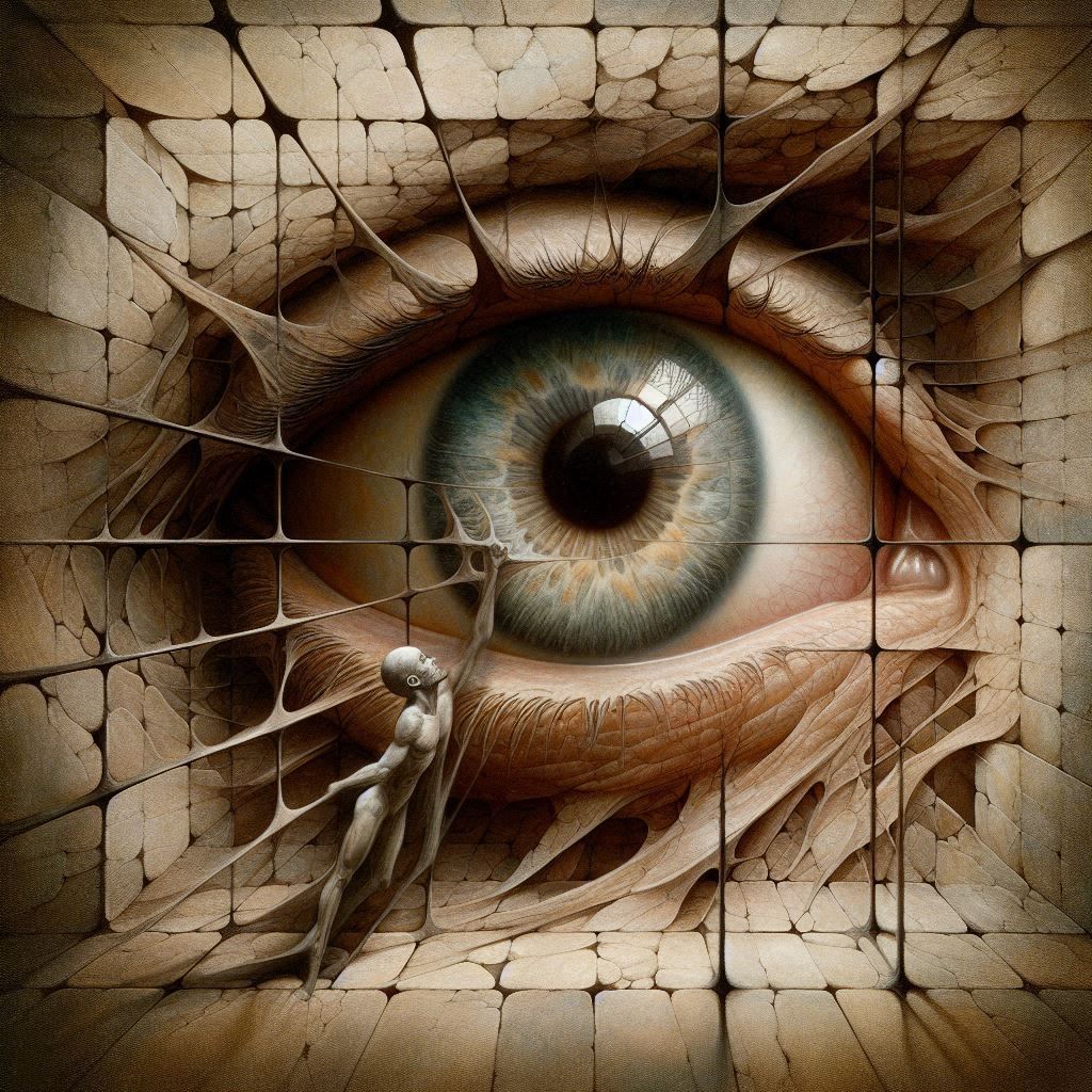 An eye, unblinking, detached from its mind, Hangs in the air...