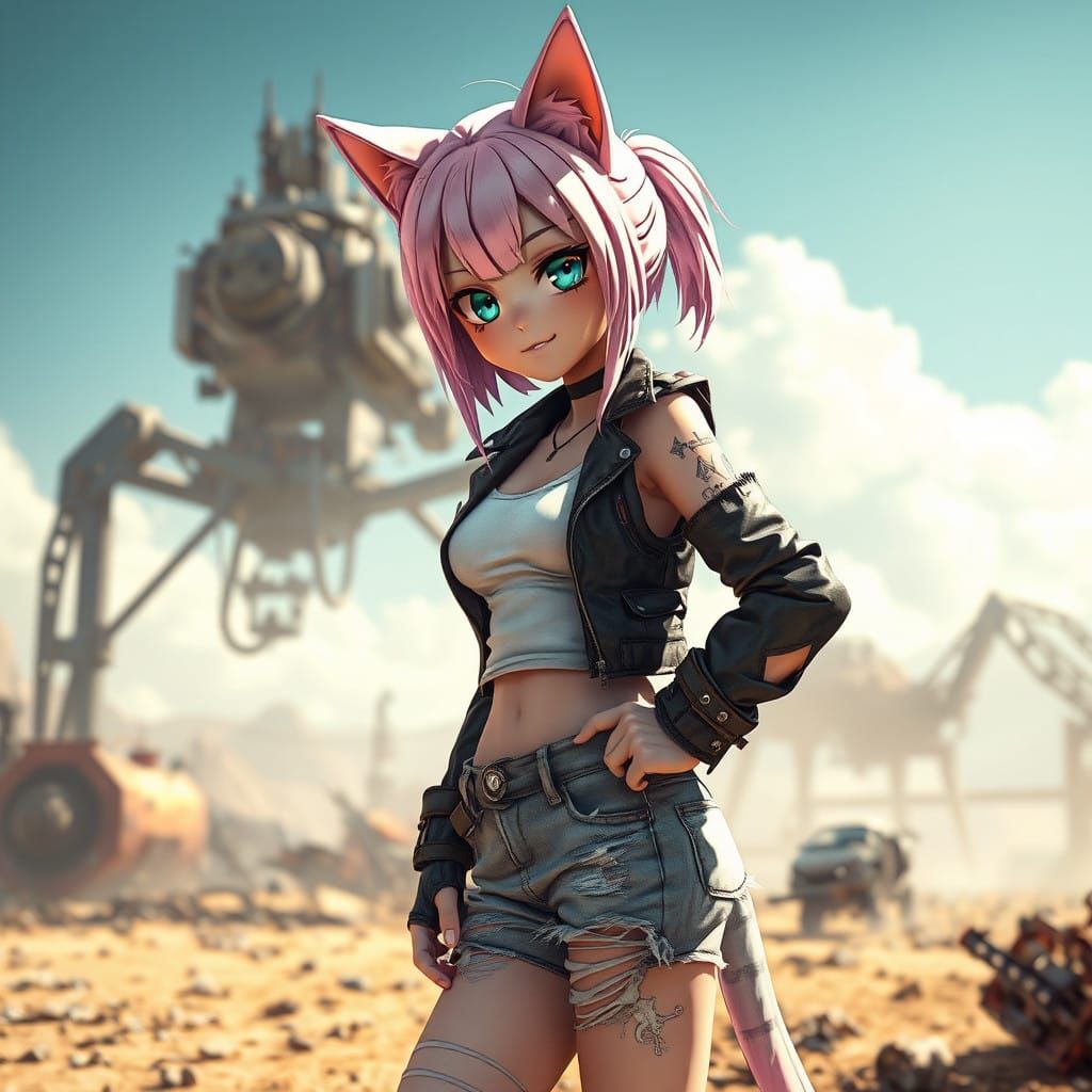 cute cat girl - Gritty Anime-Inspired Cat Girl in Post-Apoca...