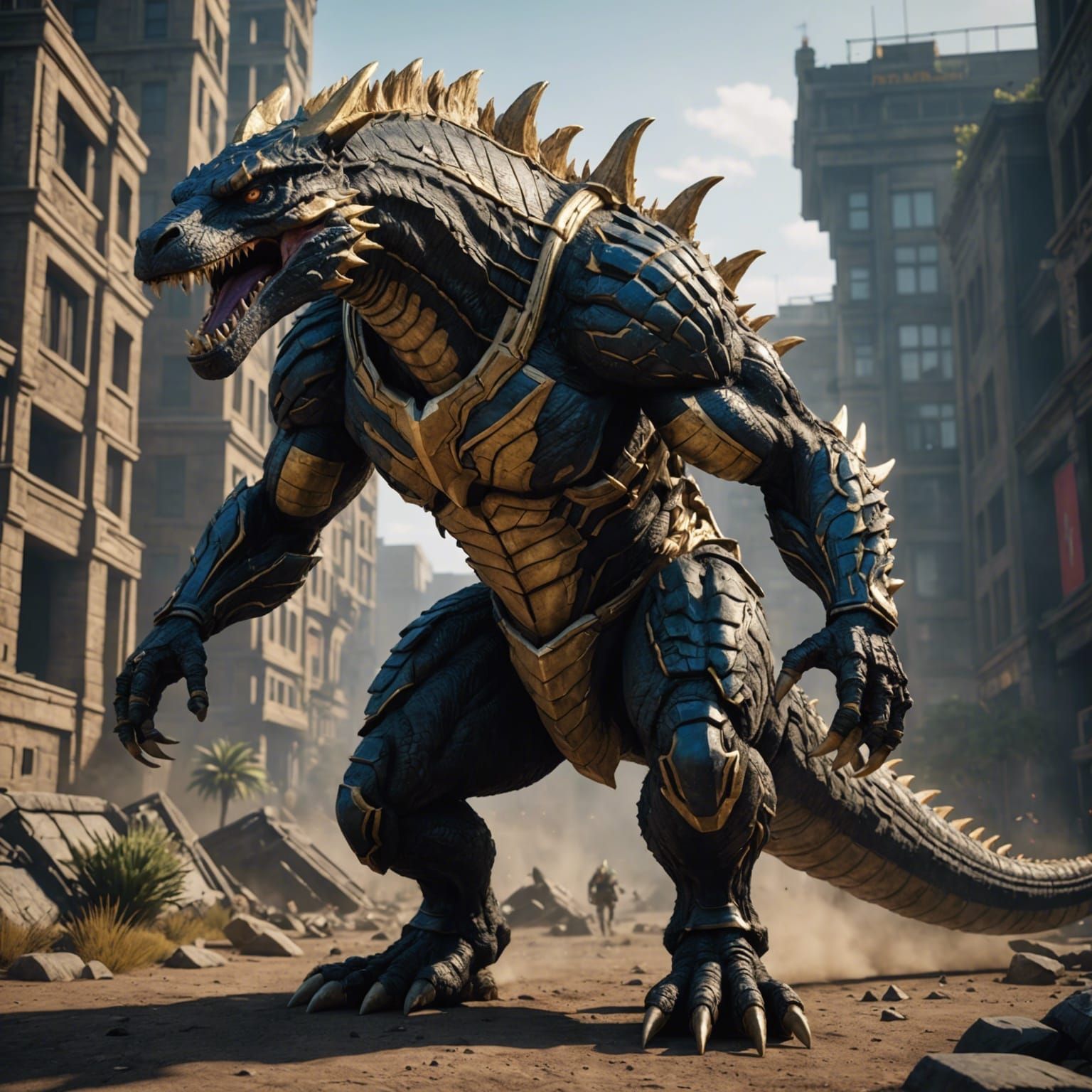 A giant muscular thick Anubis Godzilla velociraptor