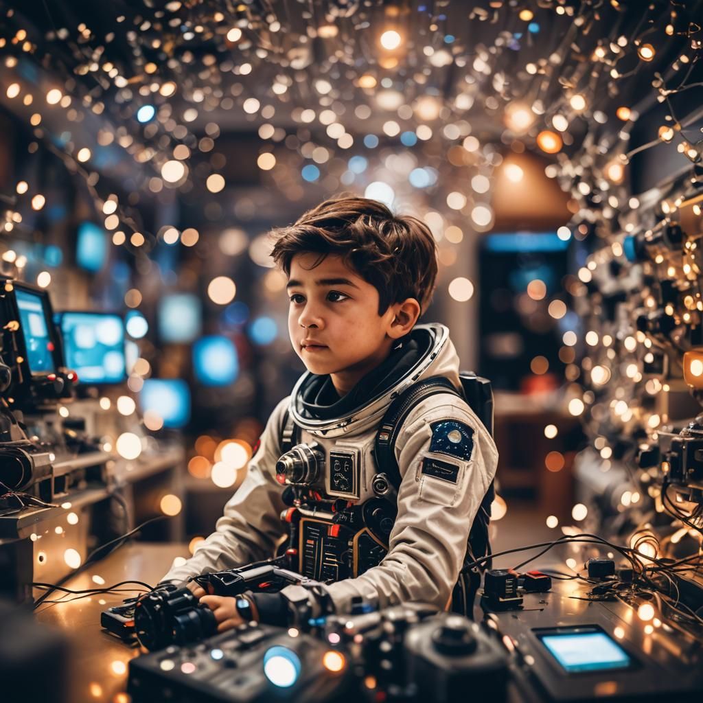 En un futuro lejano, un joven interactúa con una máquina esp...