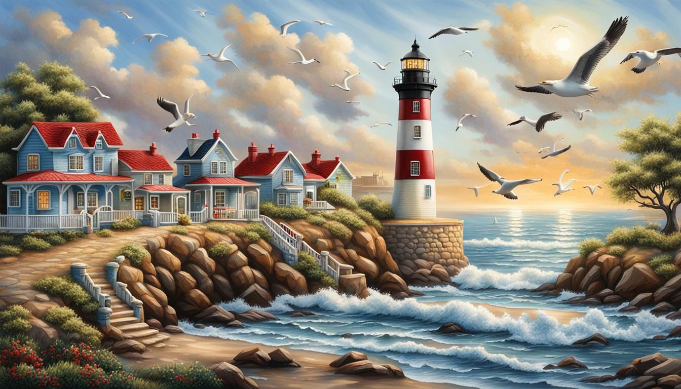“Historic Lighthouse in a Coastal Town": Capture the nostalg...