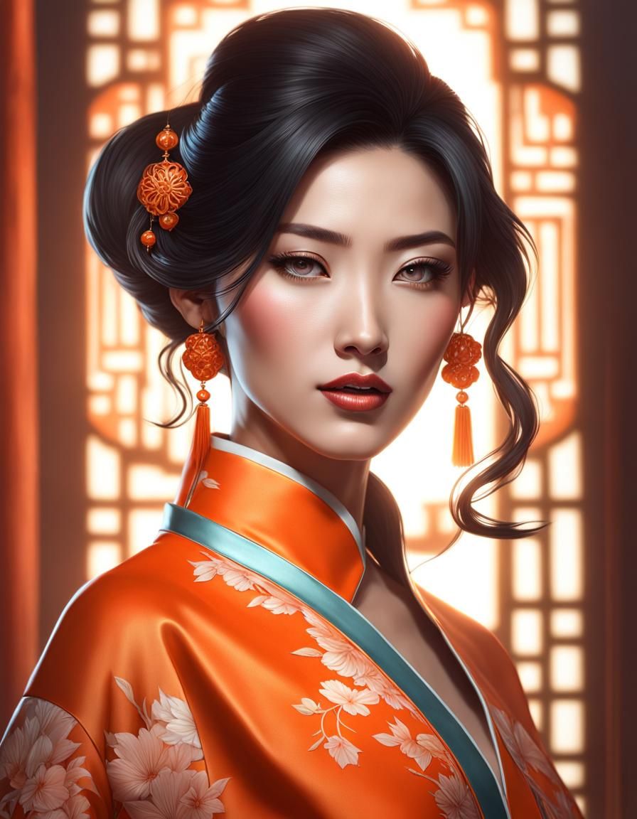 Orange Hanfu 2 - AI Generated Artwork - NightCafe Creator