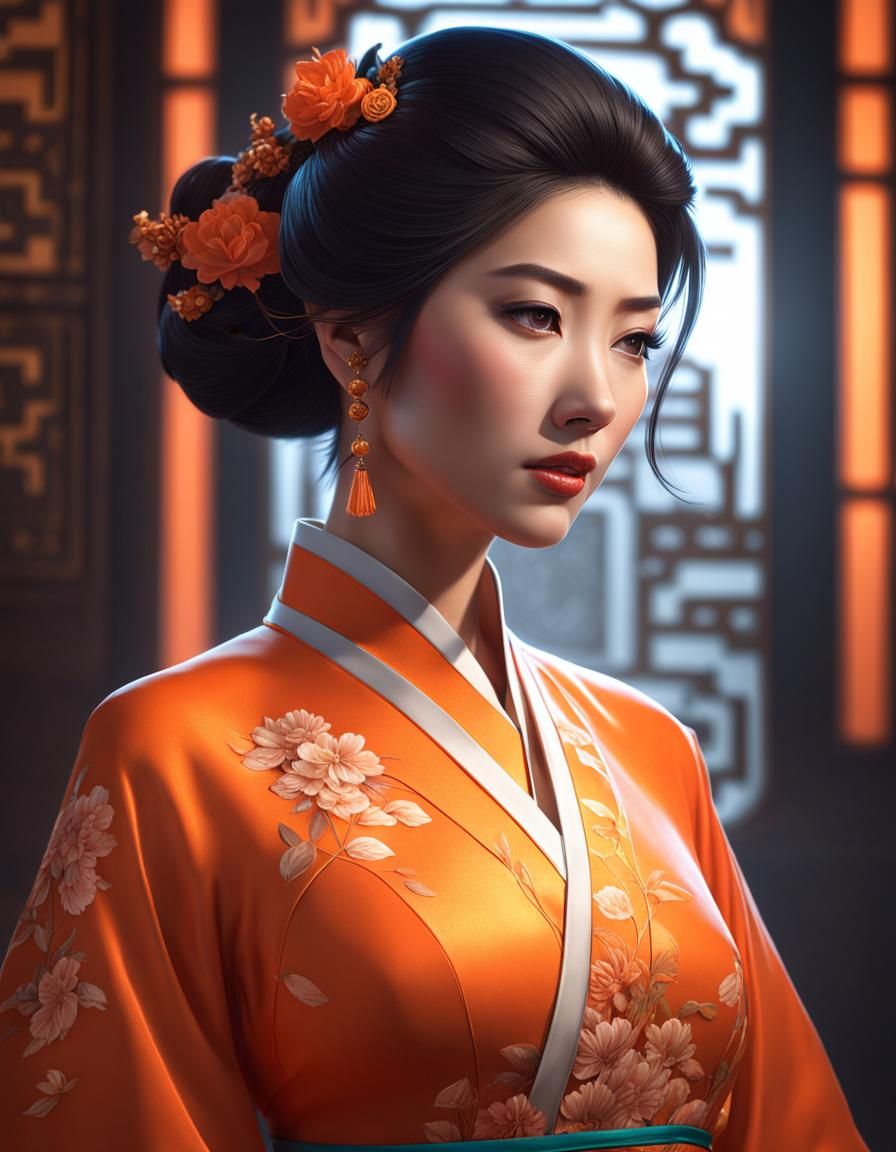 Orange Hanfu 3 - AI Generated Artwork - NightCafe Creator