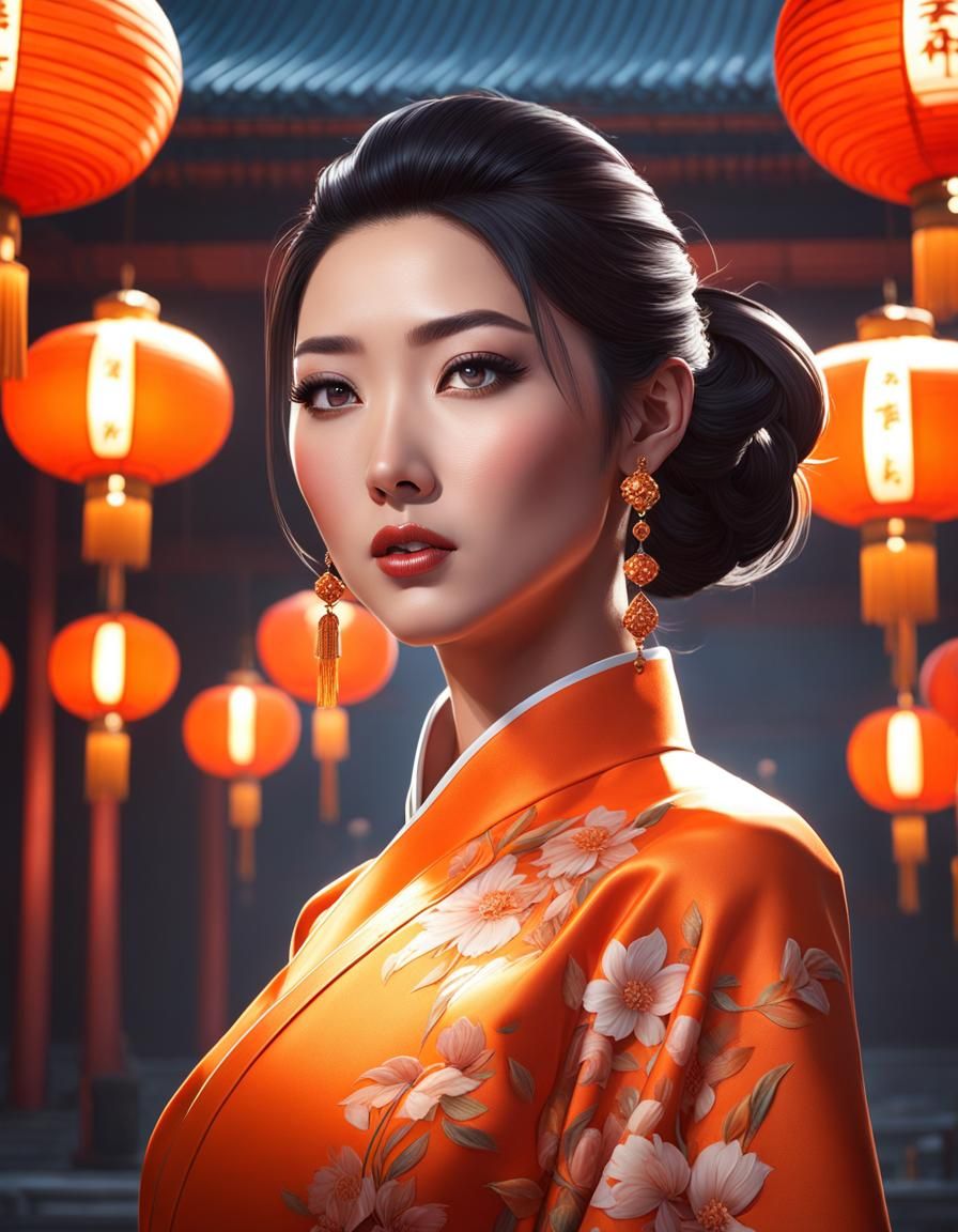 Orange Hanfu 4 - AI Generated Artwork - NightCafe Creator