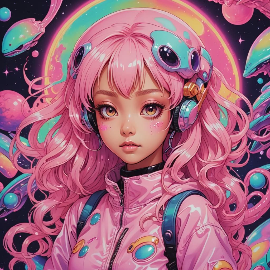 Alien cute Kawaii contrasting colors cosmic eldritch glowing...