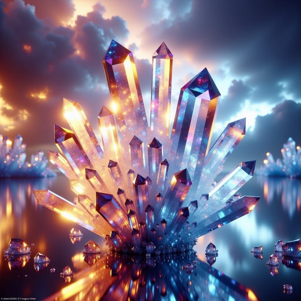 <lora:Crystallize:1.0>; a stunning photo realistic; colorful clear crystals; blue pink gold tones; Ultra real photo; water color and ink's;...