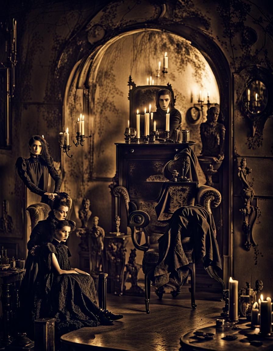 goth fashion model. photographs in the style of m. c. escher...
