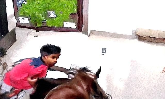 Indian kid points at his mom for scaring him, causing his da...