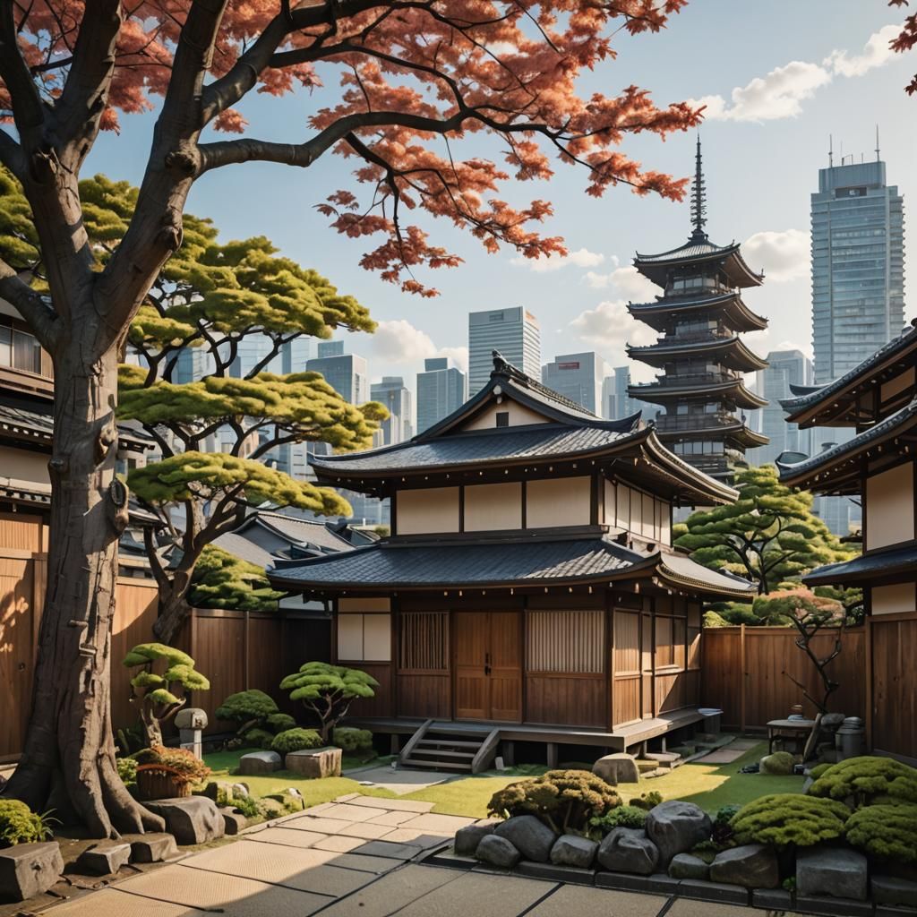 Photo: A small, traditional Japanese wooden house with a sma...