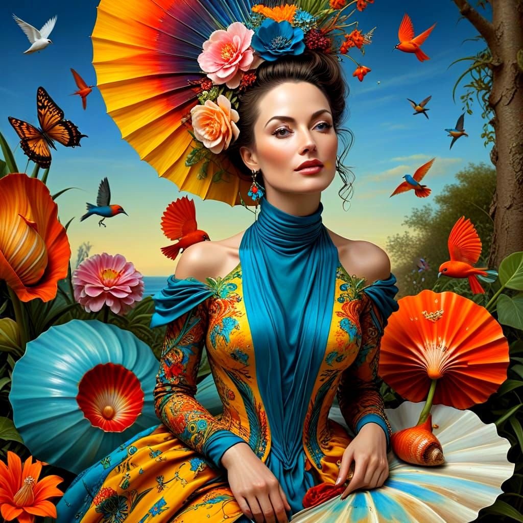 Surrealistic Portrait of a Happy Elegant Lady