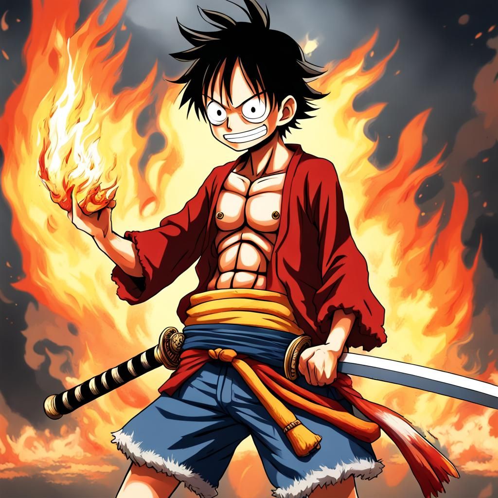 luffy with fire katana - AI Generated Artwork - NightCafe Creator