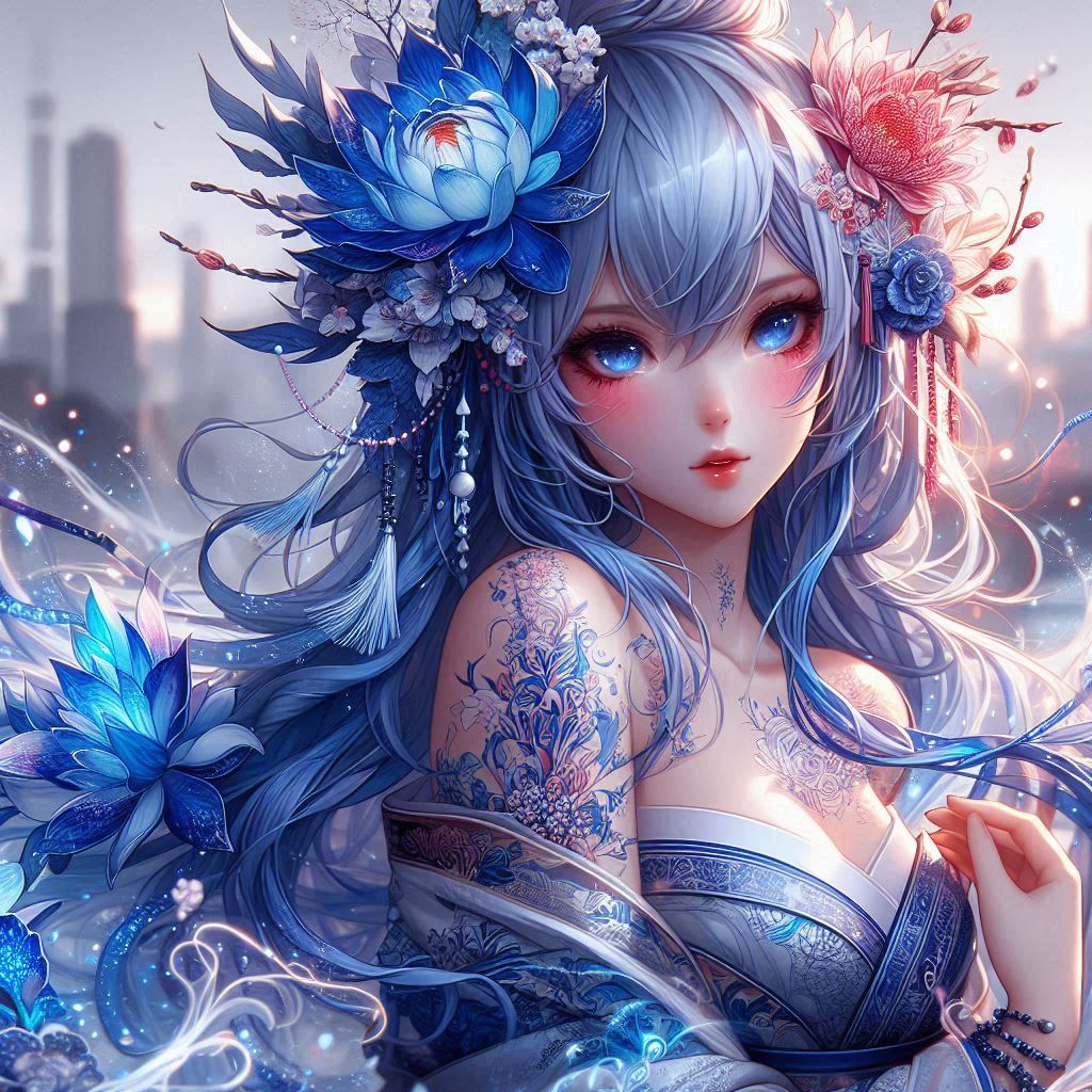 Blue and White geisha