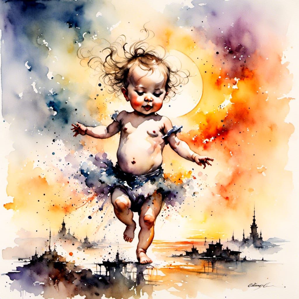 Chibi baby dancing on sunrise <lora:smokedance:1.0> 