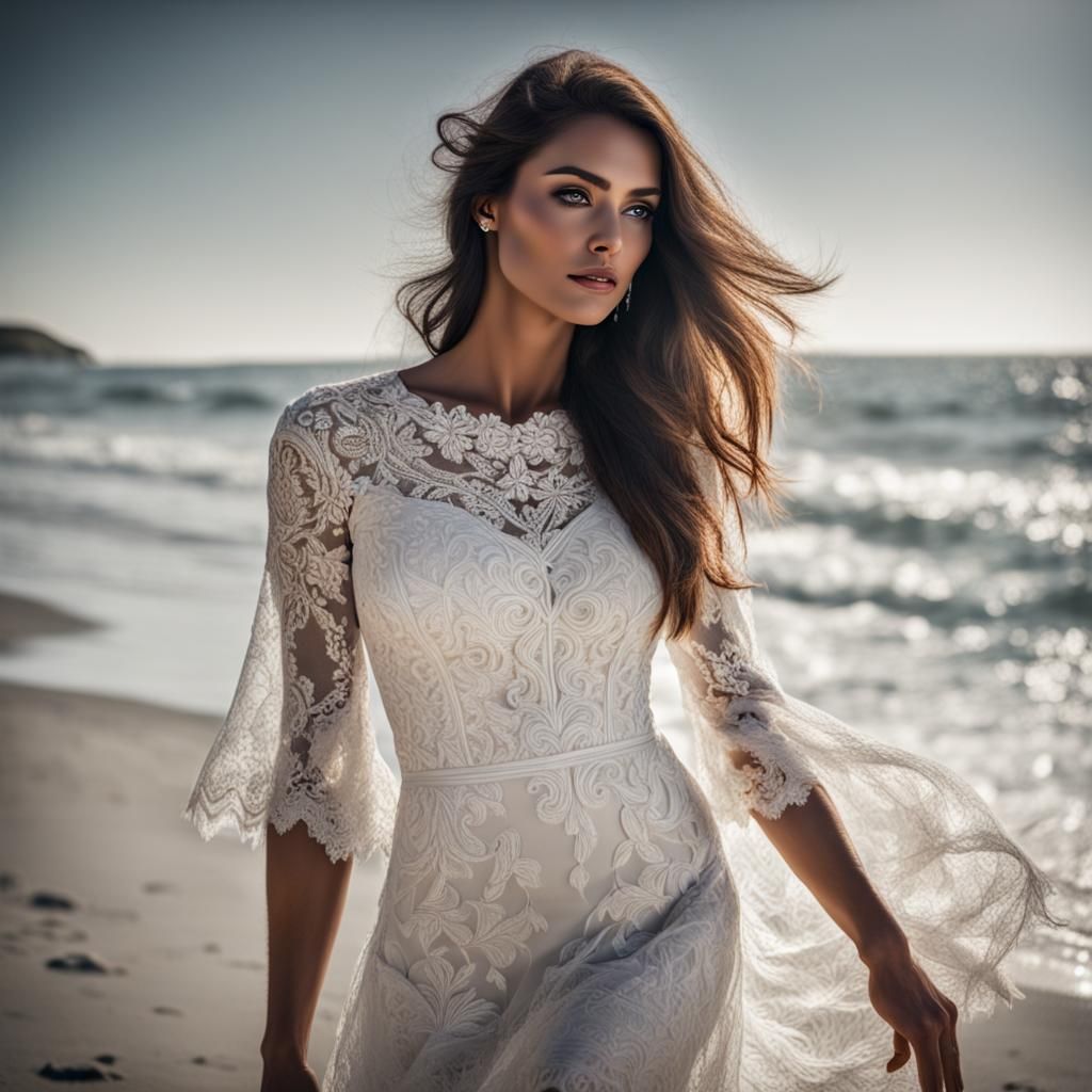 a  beautifull lady 
in a white lace dress noting under it on...