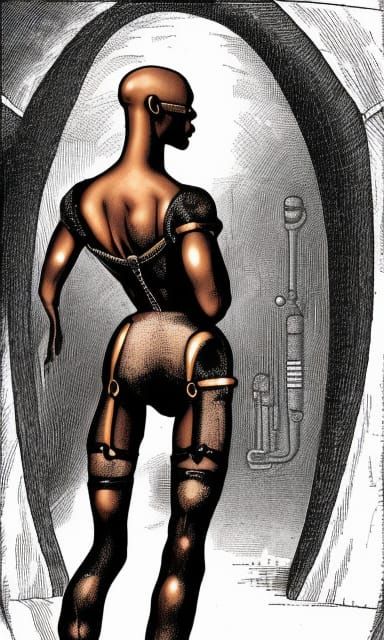 Black skin Head included Whole body Cyborg lady in steampunk...