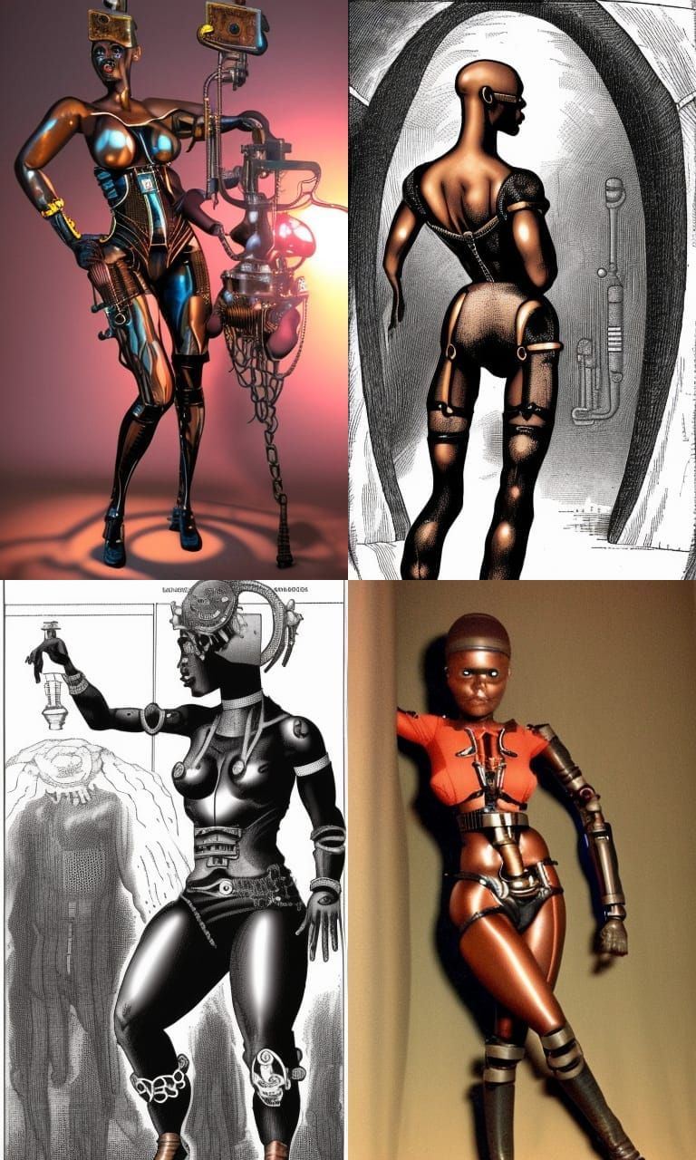 Black skin Head included Whole body Cyborg lady in steampunk...