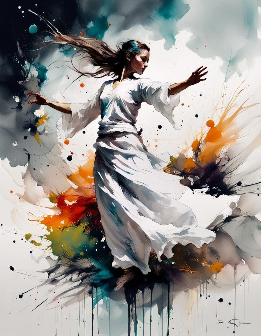 Sacred Dance in Ink Splatter technique  by @Iwonah