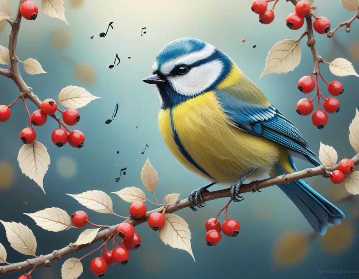 Blue bird winter Berries scene 