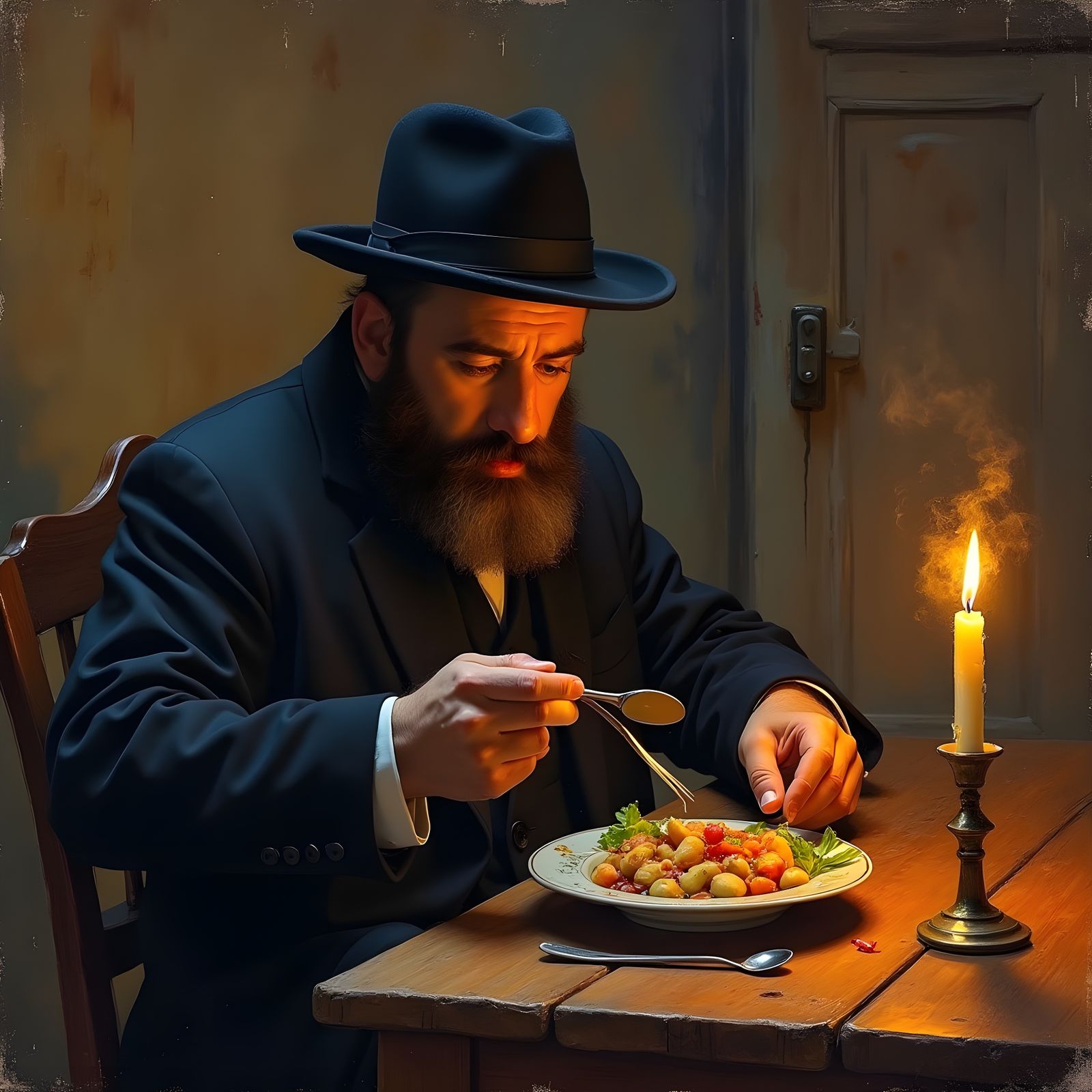 Orthodox Jews Eating Hot Food