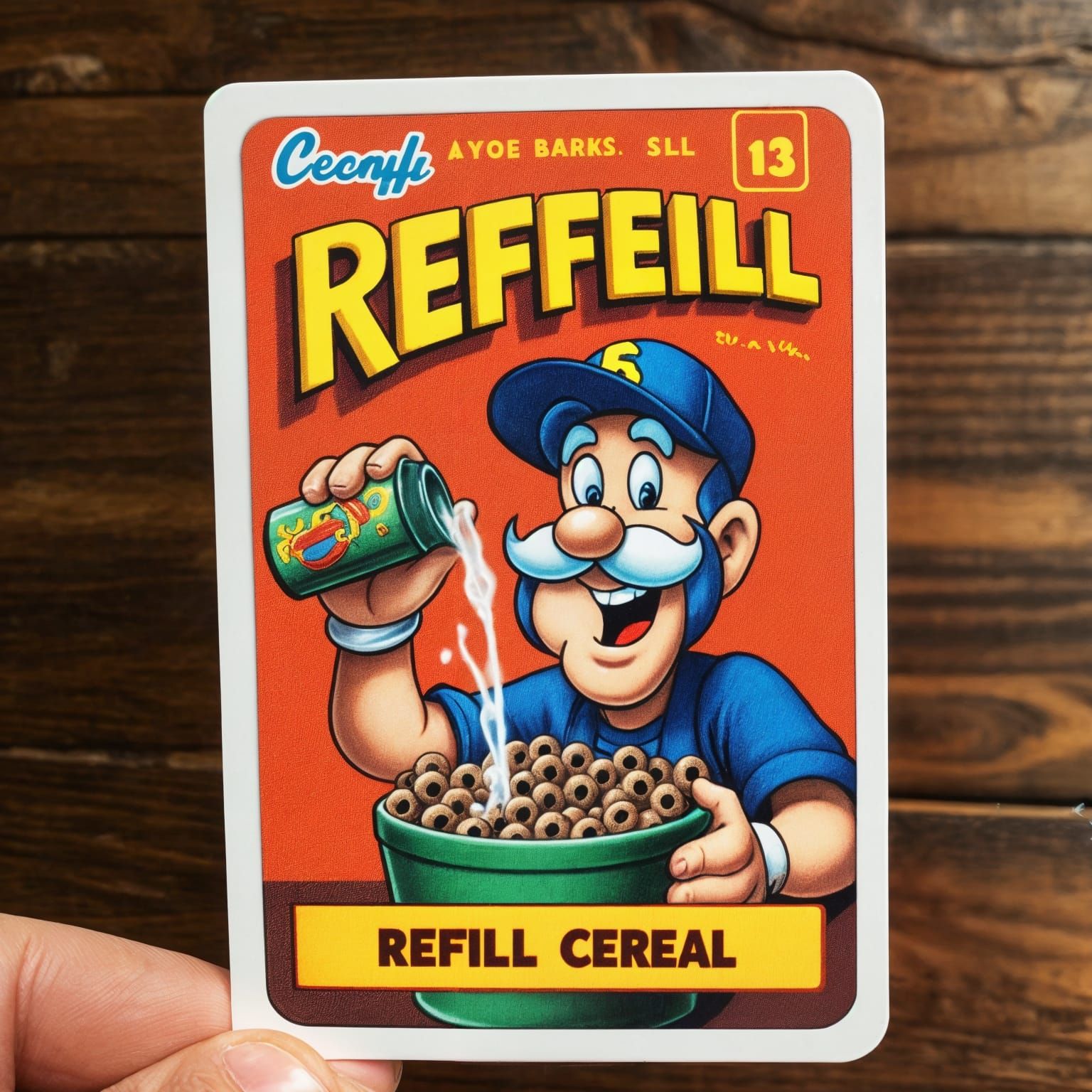 Use this card to refill your cereal with no effort. Disclaim...