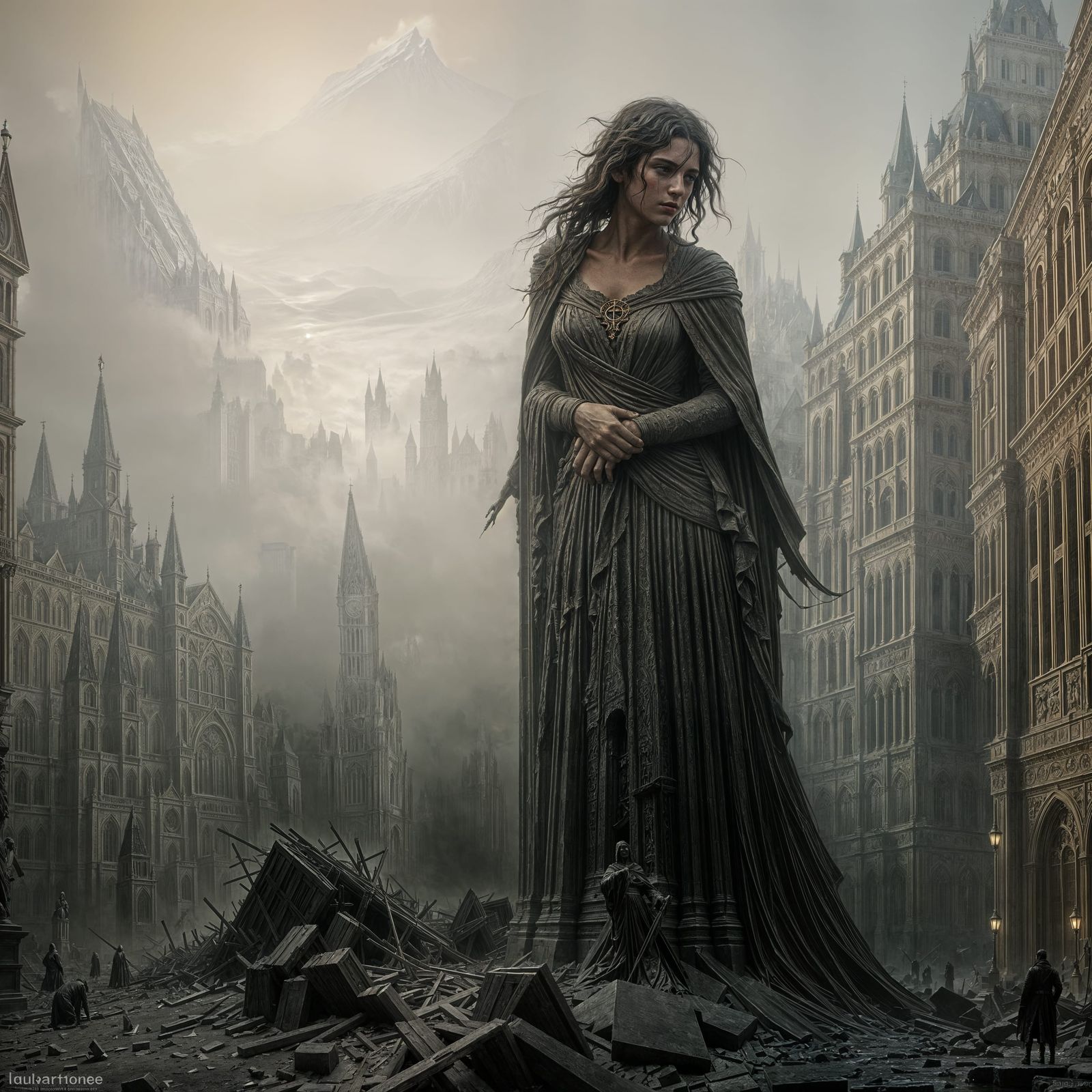 Eerie Shadows in Mist: A Gothic Horror Scene