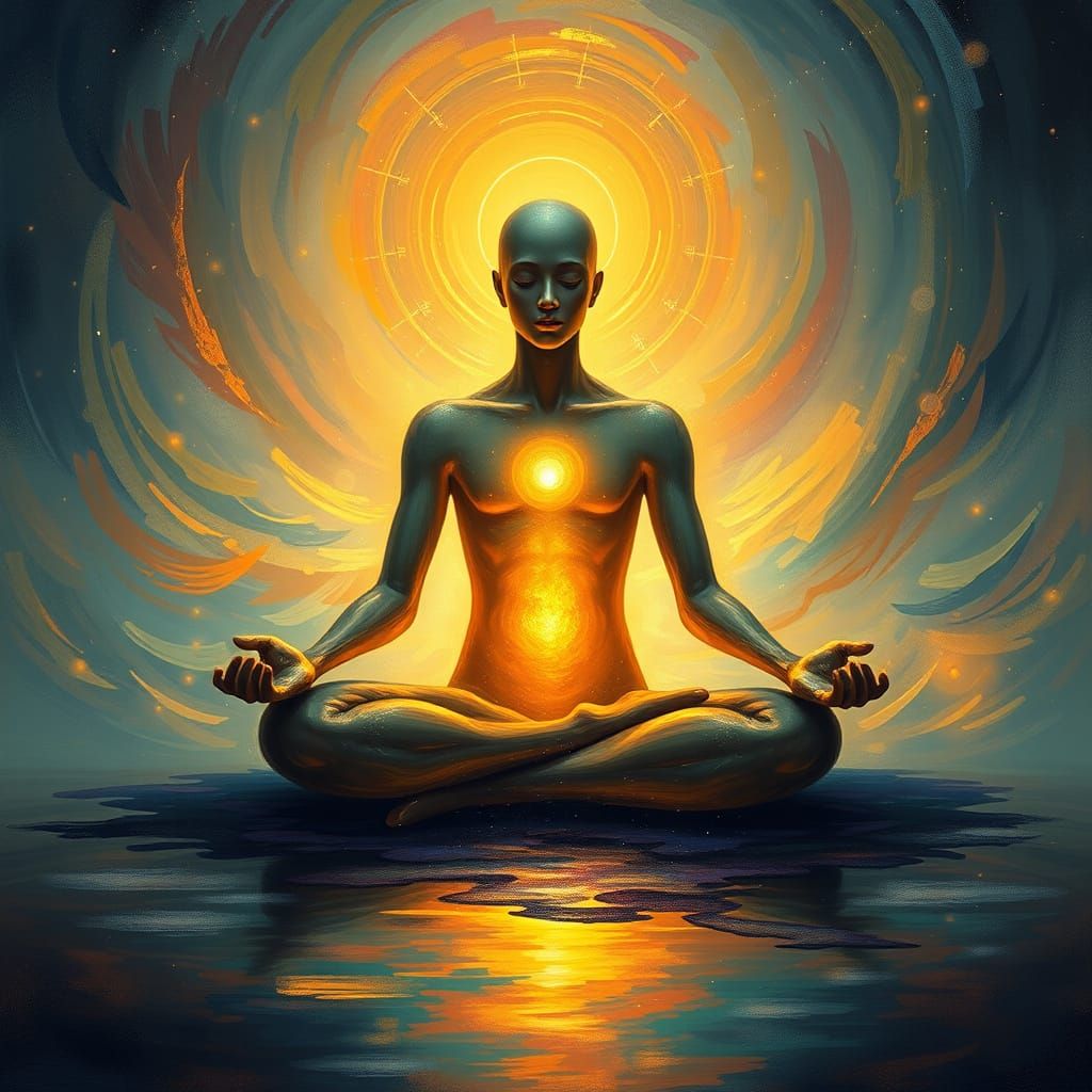 Enigmatic Figure in a Swirling Vortex of Colors