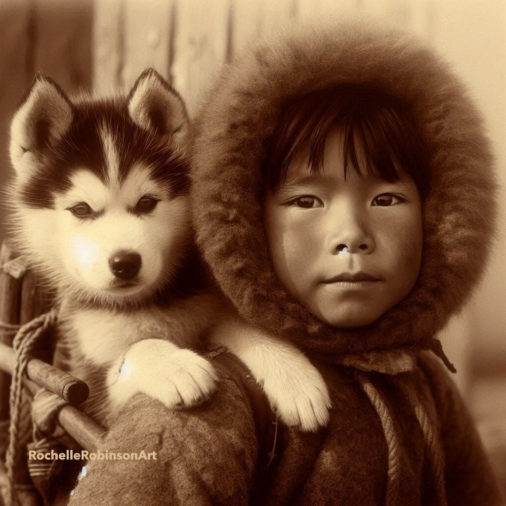 Inuit Boy & Puppy