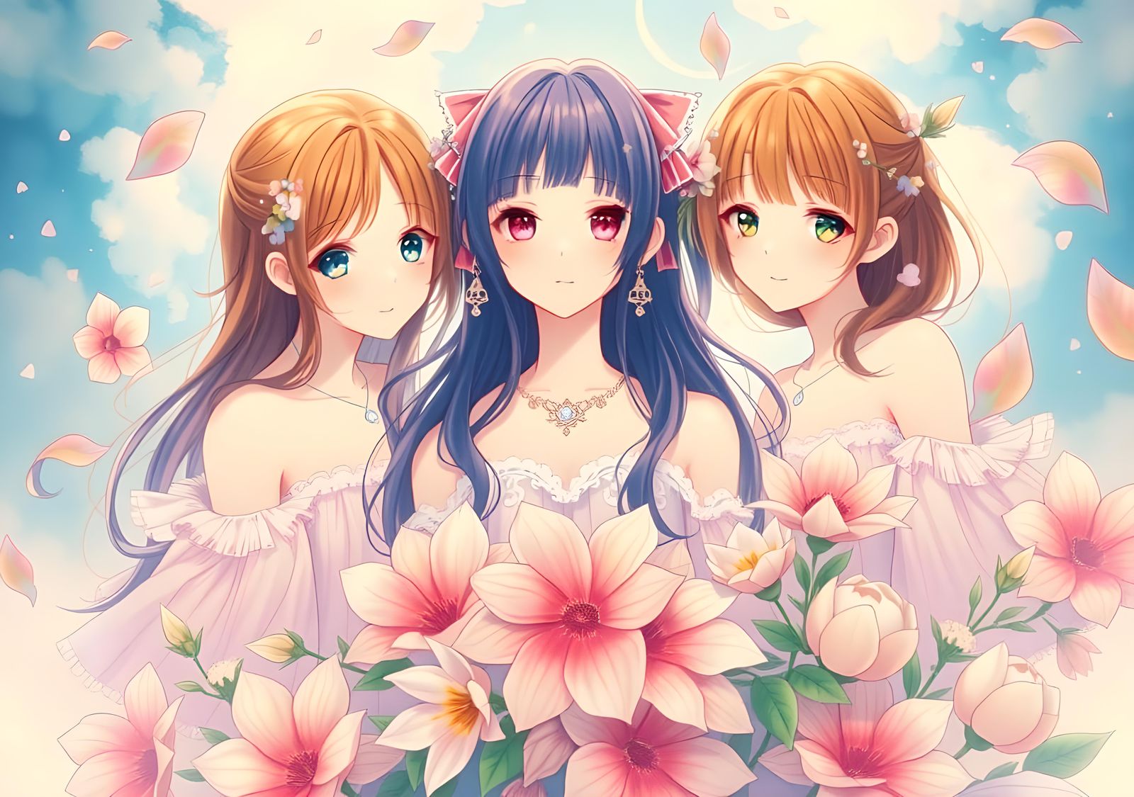 Beautiful Anime Girls Behind Flowers