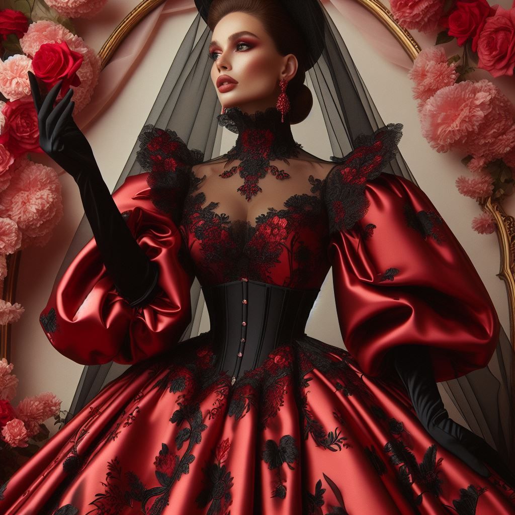 POMPÖÖS RICHARD QUINN X RED SATIN FLORAL PRINT WRAP EFFECT