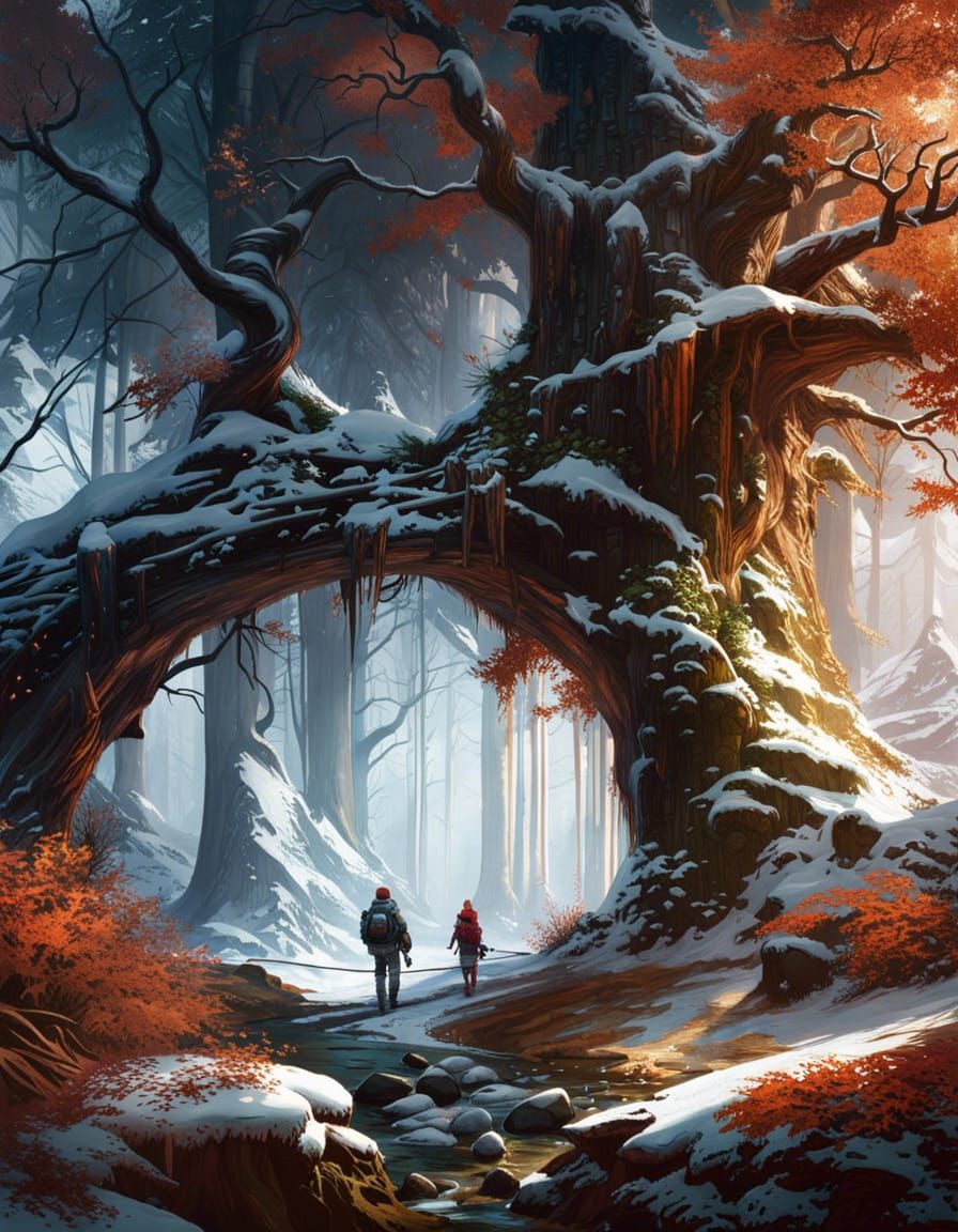 “A snowy forest” centered in frame, epic detailed matte pain...