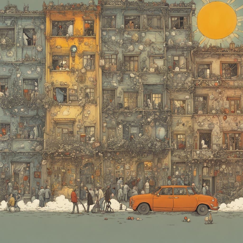 By Paul Lovering and Mattias Adolfsson and Russ Mills and Victo Ngai and Alexander Jansson:: Double exposure Street art mural on an old bric...