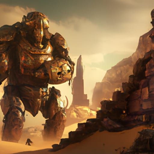 Golem guarding a desert ruins