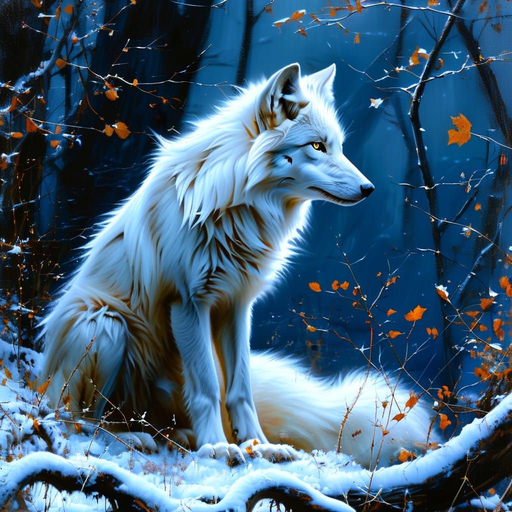 Wolf on the prowl in the night