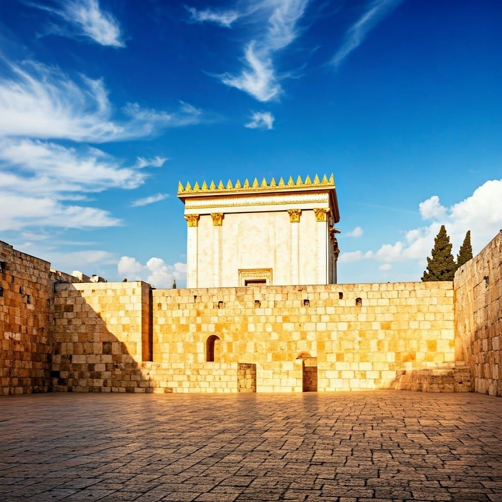 Temple in Jerusalem Radiates Golden Light and Peaceful Atmos...