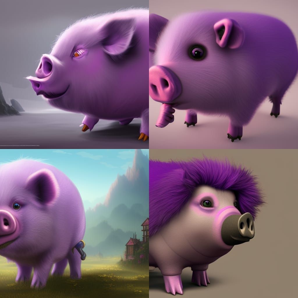 fluffy purple pig