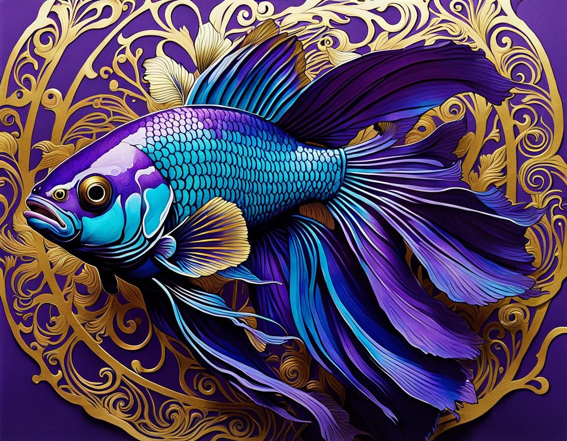 Turquoise Purple and gold Filigree Pisces Betta Fish - AI Generated ...