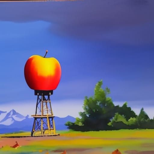 A large juicy apple that is a tower