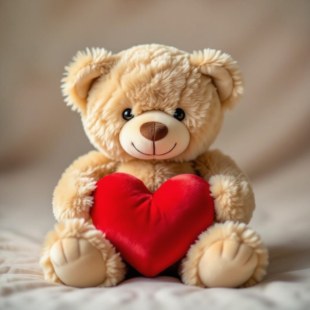 Cuddly Teddy Bear Holding a Red Heart