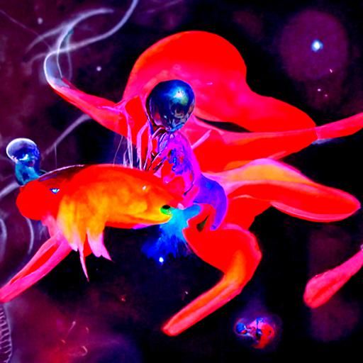 Bioluminescent mutant goldfish wrestling mushroom spiders