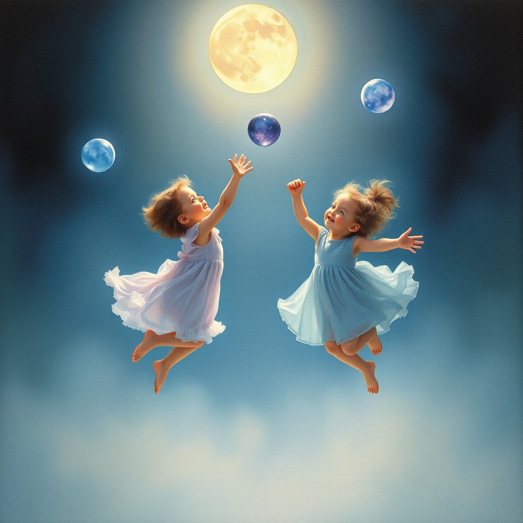 Children's Whimsical Dance in Azure and Amethyst Light